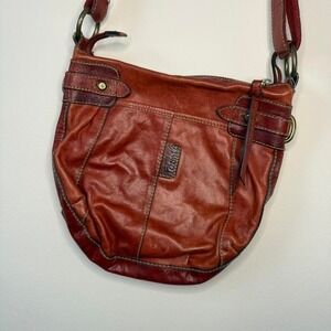 VTG FOSSIL Genuine Leather Red Crossbody Bag Purse Long Strap